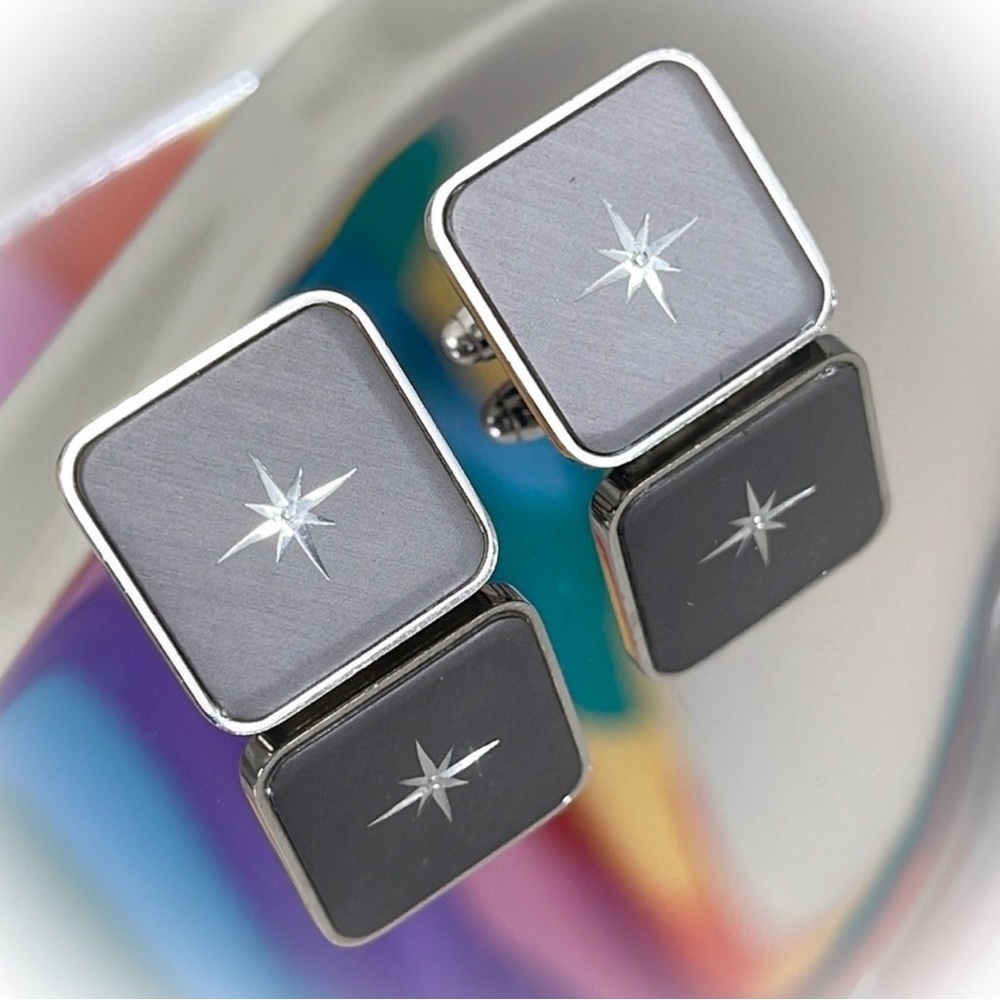 💕Beautiful Vintage Square Cufflinks Matte Grey with Star in center💕